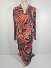 JOHN ZACK Simple Elegant Mustard Multi Printed Long Sleeve Midi Dress BNWT UK 16