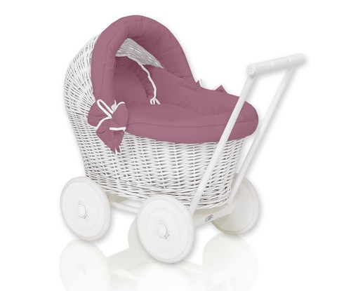White wicker doll stroller