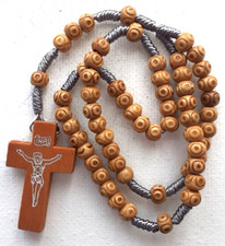 ROSARY  NATURAL WOOD  Corded Beads   5 x 4 mm CARVED OVAL BEADS ~ Italian Made