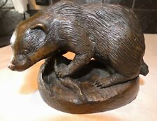 Stunning Badger ornament Bronze effect Acrylic with a Green baize base