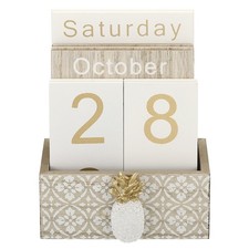 Vintage Wood Block Perpetual Calendar, Wooden Display Blocks Style 1, Brown