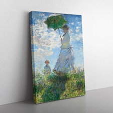 Woman With A Parasol By Claude Monet Canvas Wall Art Print Framed Picture Decor