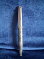 Platignum Goldtone Quick Change Fountain Pen. Grey marble , silvertone lid. 