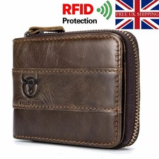 Mens Wallet Zip Around Genuine Leather RFID Blocking Bifold with Coin Pocket