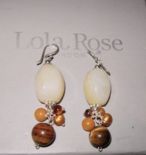 LOLA ROSE YELLOW QUARTZ + TIGERS EYE STERLING SILVER DANGLY PIERCED EARRINGS QVC