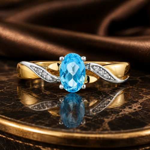Blue topaz diamond - blue, oval