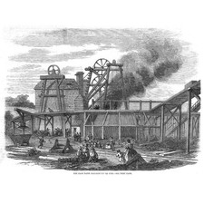 DURHAM Page Bank Colliery Pit on Fire - Antique Print 1858