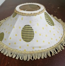 Vintage Lampshade 1940s 50s. Plastic Fabric White Yellow & Black Design Tassels