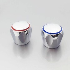 2Pcs Replacement Bathroom Hot & Cold Tap Top Head Covers Red Blue Chrome Plated