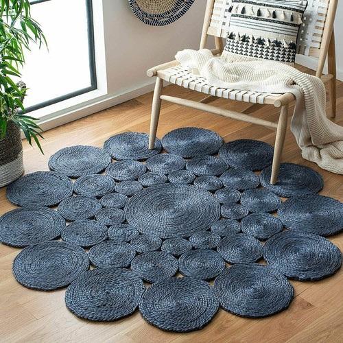 Boho blue natural rug - , octagon