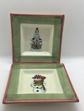CHRISTOPHER RADKO TWO CANDY DISHES SNOWMAN AND CHRISTMAS HOUSE 