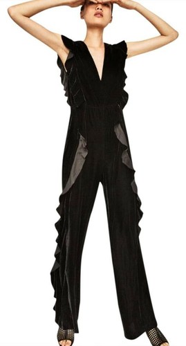 Zara black velvet jumpsuit - velvet,