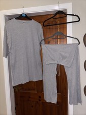 Grey Ribbed Stretchy Lounge Wear Set  Size L (size 12-14) New Without Tags