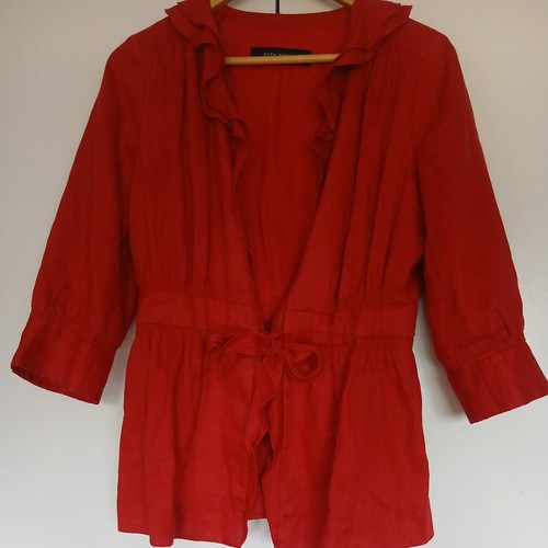 Size red linen frill tie - m,