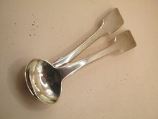 Antique Georgian Pair Sterling Silver Fiddle Spoon For Condiment Salt Or Mustard