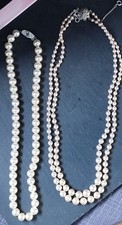 Vintage Sterling Silver Lotus and Pompadour Pearl Necklaces X 2 (simulated)