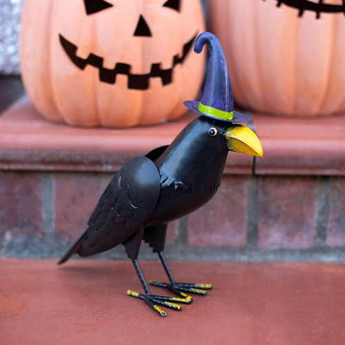 Metal raven ornament with - metal,