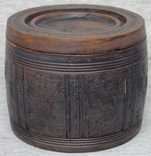 Antique Chinese Qing Zisha Yixing Eight Immortals Clay Tea Caddy 4" x 5"