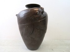 Bronze Japanese Vase with Fish Pattern