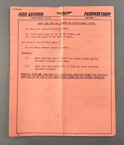 Aer lingus 1962 airline fares - aer,