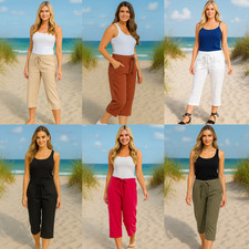 Women Linen 3/4 Length Cropped