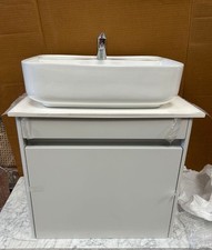 Wall Hung 1 Drawer Counter Top Sink, Tap,Light Grey & White 600mm X 460mm RRP745