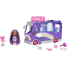 Barbie Extra Mini Minis, Extra Mini Minis Doll with Extra Sparkle Tour Bus Van, 