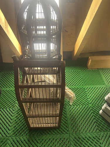 Vintage wooden metal bird - wooden, cage