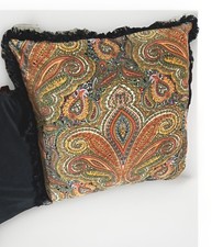 Large 50 x 50 Cm Velvet Hippy Boho Paisley Cushion Black Trim Throw Pillow