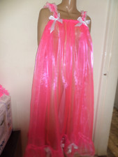ABDL BRIGHT PINK FULL LENGTH ORGANZA NIGHTGOWN  WHITE LACE TRIM 30-46 CHEST BUST