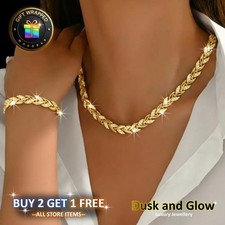 UK Women Ladies Rhinestone Pave Jewelry Gift Set Fashion Necklace Bracelet NEW