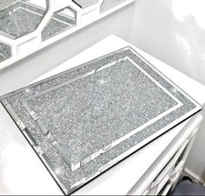 Large Silver Diamond Crushed Crystal Filled Chopping Serving Board 30x40 Kitchen