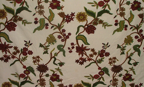 Crewel work curtain fabric - crewel,