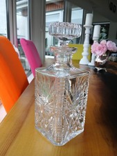 Heavy Lead Crystal Glass Decanter Square Brandy Whisky Solid glass Stopper 10"