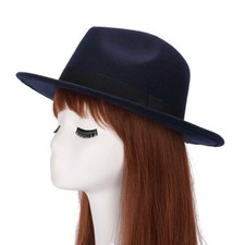 Women Ladies Large Wool Felt Trilby Fedora Jazz Wide Brim Hat Cap Gangster 