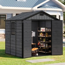 5x3,6x4, 8x6ft Grey Wood Effect Plastic Garden Shed Outdoor Utility Tool Storage