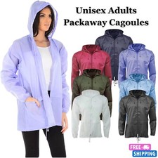 Unisex Adult Plain Water Resistant Rain Jacket Coat Packaway Hooded Cagoule Size