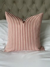 Red Stripe Cushion Cover, Christmas Pillow, Handmade Ticking Throw, 20x20”