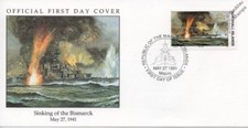 1941 HMS HOOD Battlecruiser (Sinking of the Bismarck) Warship WWII Stamp FDC