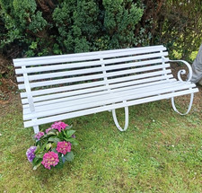 Edwardian garden bench wooden seat scroll design iron frame