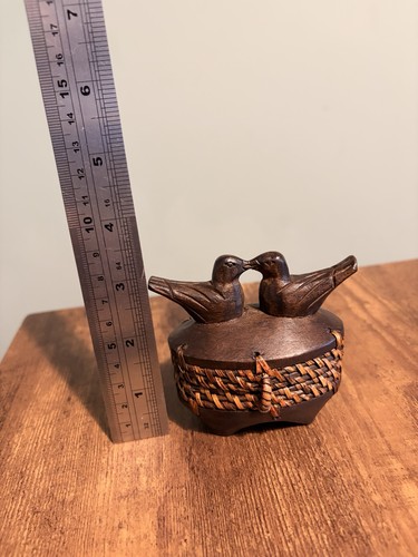 Carved wooden bird trinket - wooden,
