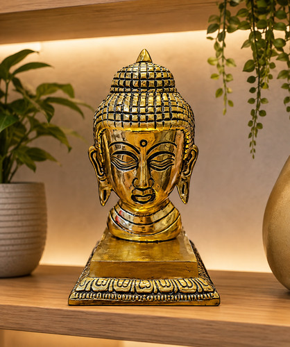 Gold plated metal buddha head - metal,