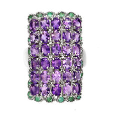 925 Sterling Silver Ring Oval Amethyst 4x3mm Emerald Gemstone Jewelry Size 9.5