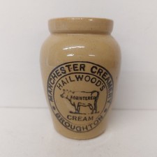 Antique Manchester Creamery Hailwood's Broughton Cow Pict Cream Pot Jar Crock