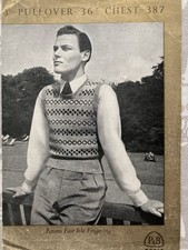 Vintage 1940’s P&B 387 Knitting Pattern Fair Isle Pullover Vest Tank Top 36” Men