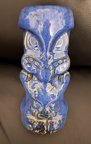 Tiki blue glaze pottery vase - pottery,