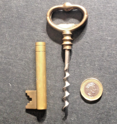 Vintage brass key cork - cork, screw