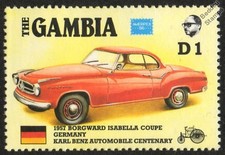 1957 BORGWARD ISABELLA COUPE Germany CAR STAMP (1986 The Gambia)