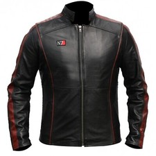 Mens Stylish Mass Effect 3 N7 Commander Shepard Motorcycle Biker Leather Jacket