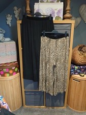 ZARA PK2 SIZE XLBLACK& LEOPARD PLISSE PLEAT CROP WIDELEG CULOITTE TROUSERS GC